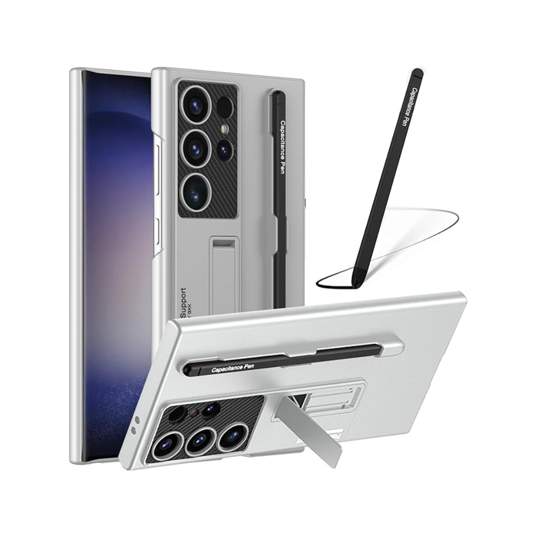 Luxury Shockproof Case with S Pen Holder & 3-Mode Kickstand – Ultra Thin Hard PC Protective Cover for Samsung