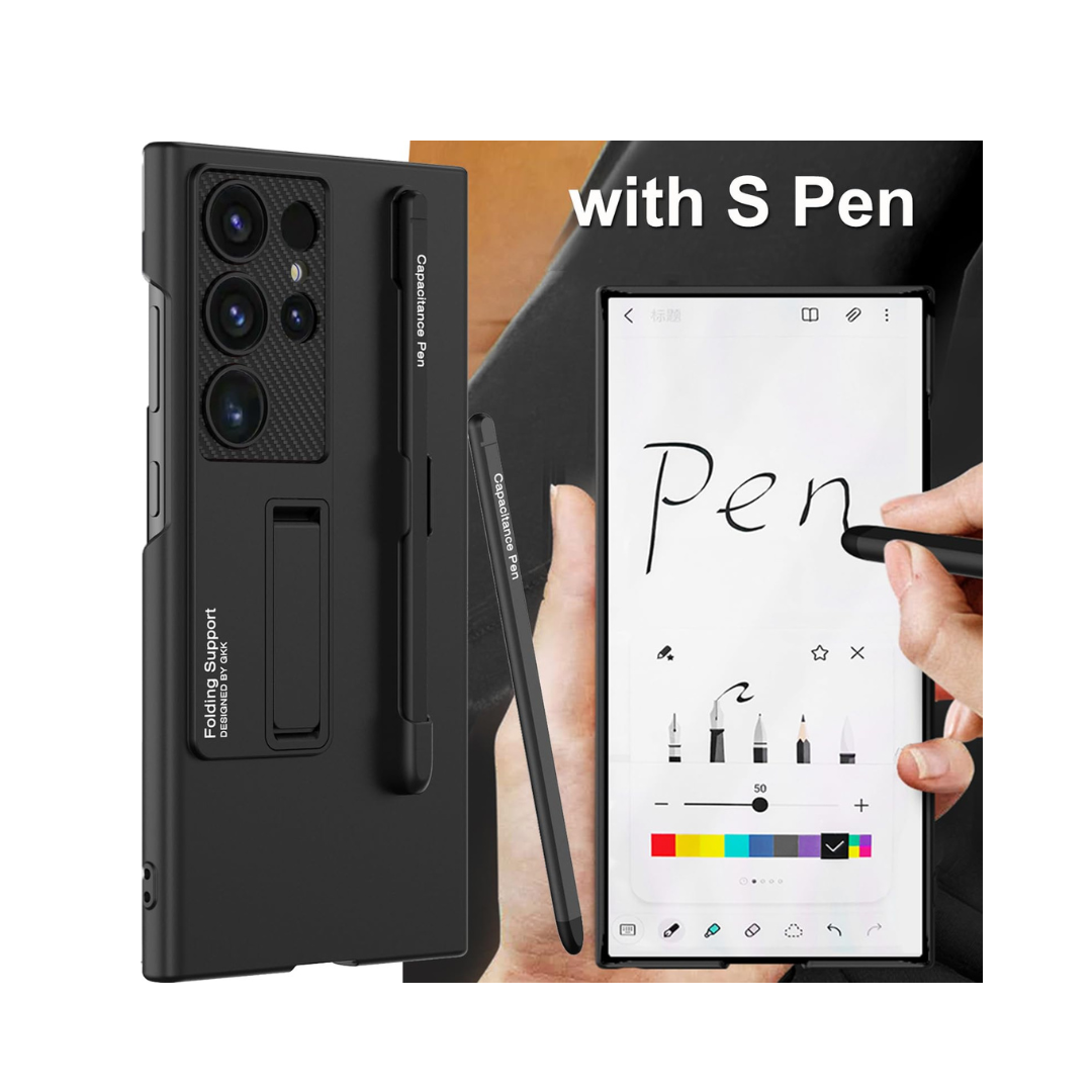 Luxury Shockproof Case with S Pen Holder & 3-Mode Kickstand – Ultra Thin Hard PC Protective Cover for Samsung