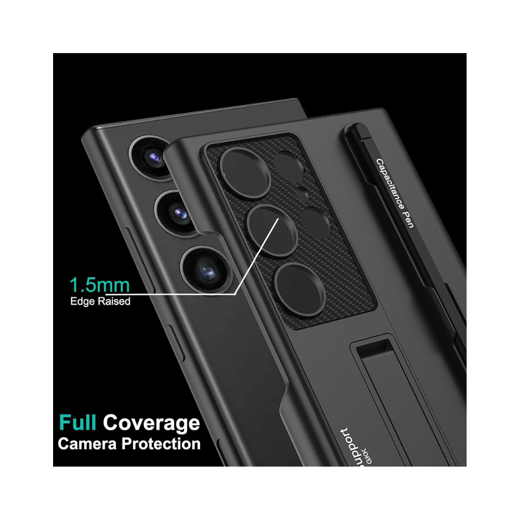 Luxury Shockproof Case with S Pen Holder & 3-Mode Kickstand – Ultra Thin Hard PC Protective Cover for Samsung