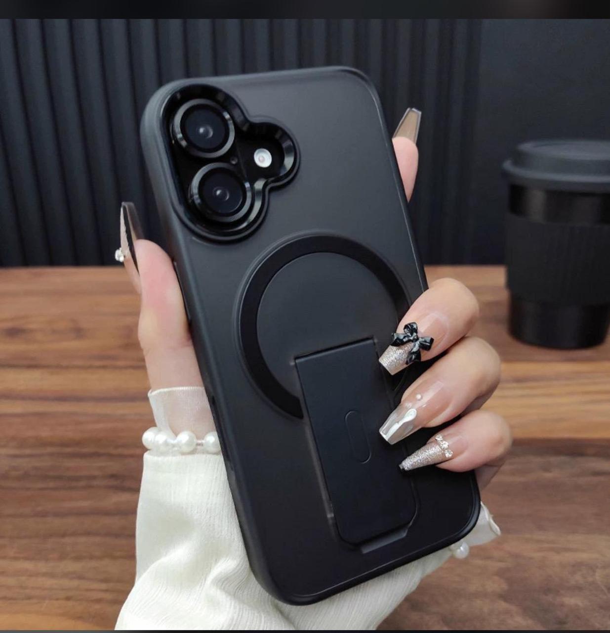 Casenea™ Luxury Matte MagSafe Case with Stand Holder & Metal Camera Ring – For iPhone