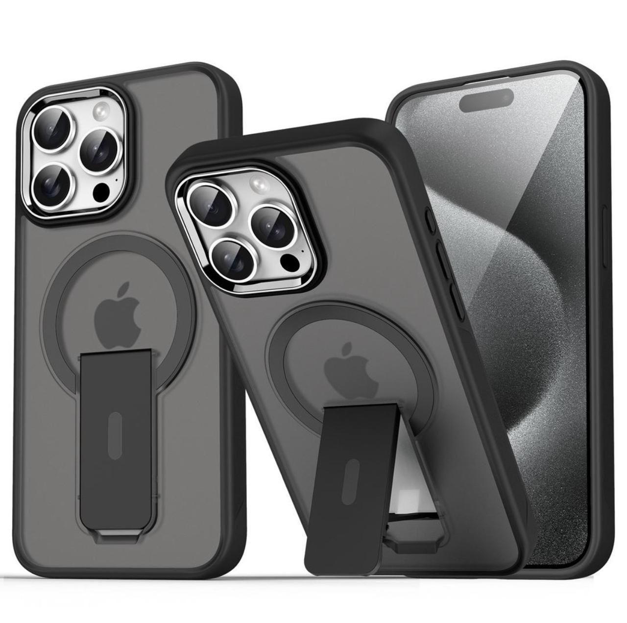 Casenea™ Luxury Matte MagSafe Case with Stand Holder & Metal Camera Ring – For iPhone