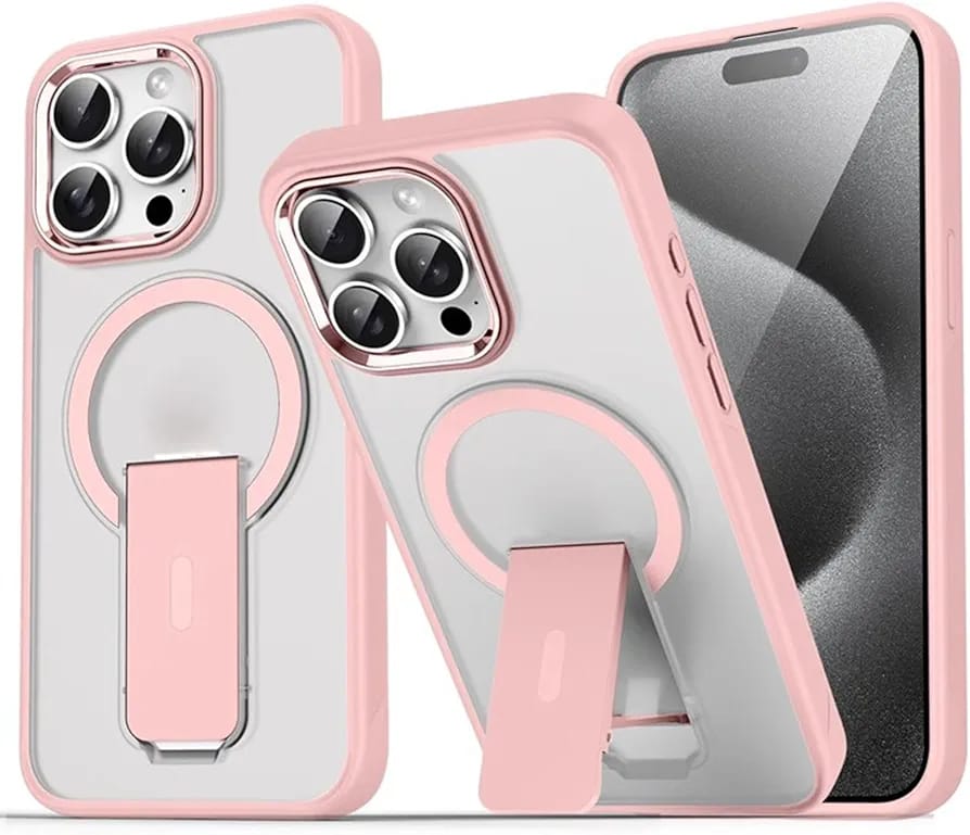 Casenea™ Luxury Matte MagSafe Case with Stand Holder & Metal Camera Ring – For iPhone