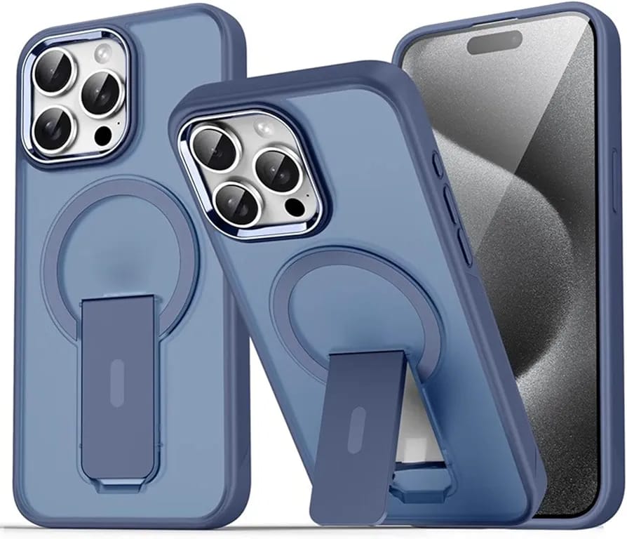 Casenea™ Luxury Matte MagSafe Case with Stand Holder & Metal Camera Ring – For iPhone