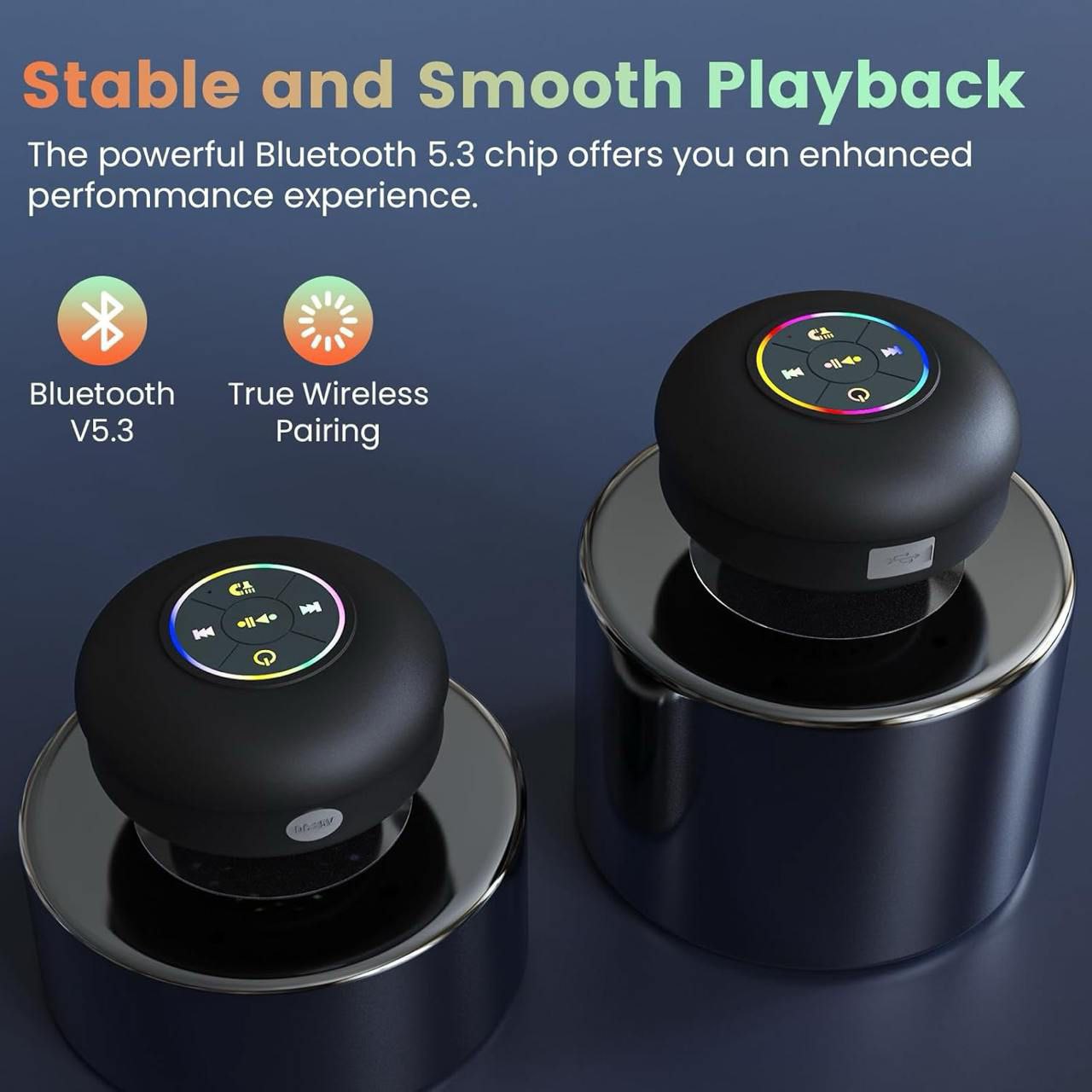 Mini Waterproof Bluetooth Shower Speaker with LED & Mic