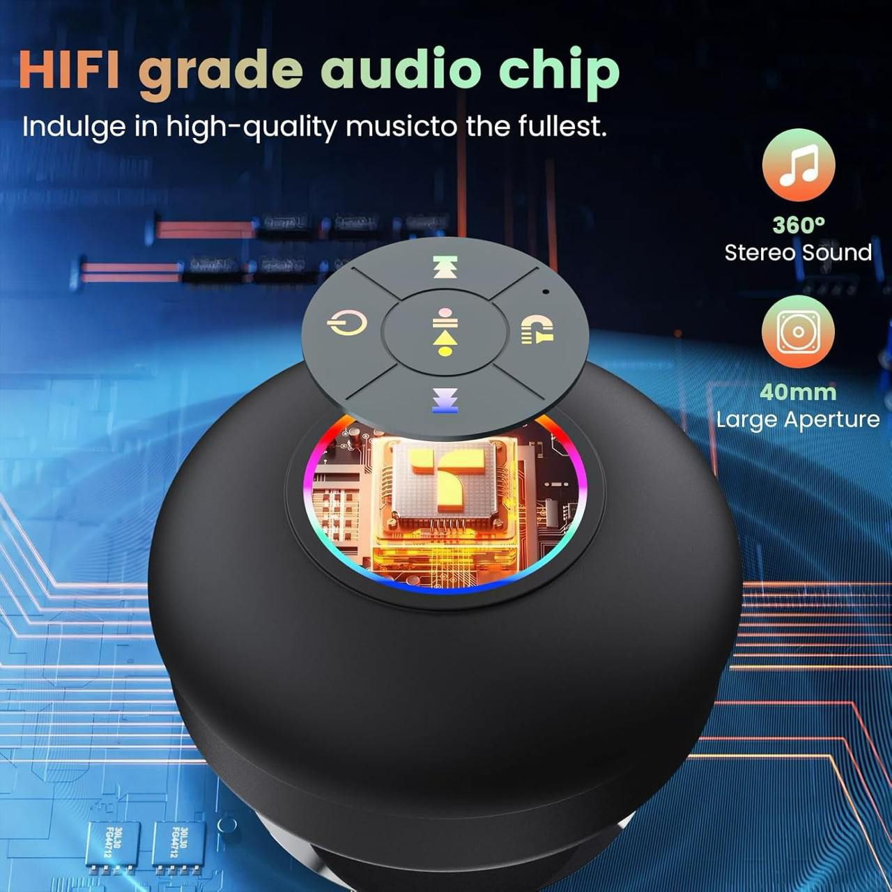 Mini Waterproof Bluetooth Shower Speaker with LED & Mic
