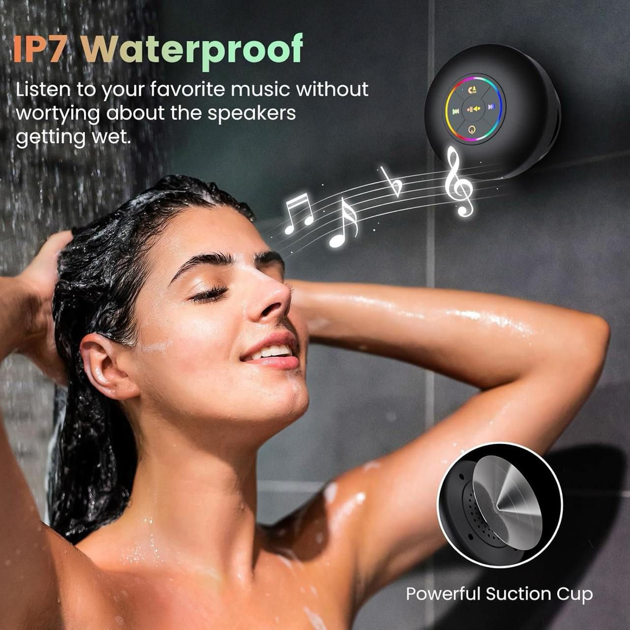 Mini Waterproof Bluetooth Shower Speaker with LED & Mic