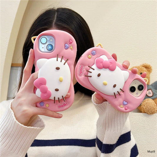 Cartoon Teddy Pop Head Kickstand Phone Case for iPhone