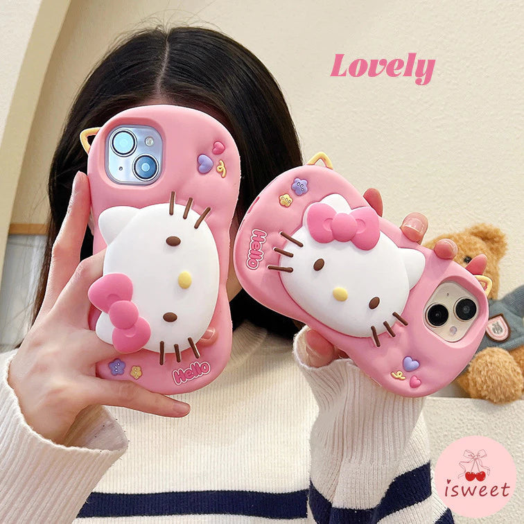 Cartoon Teddy Pop Head Kickstand Phone Case for iPhone