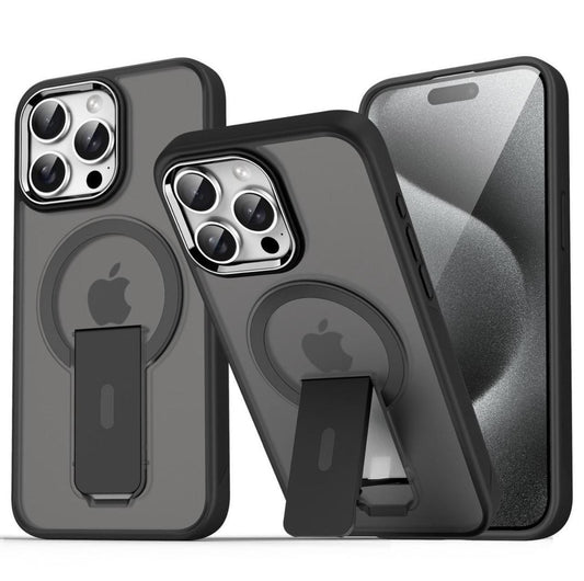 Casenea™ Luxury Matte MagSafe Case with Stand Holder & Metal Camera Ring – For iPhone